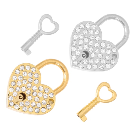 LOLIPPYY 2 Sets Heart Shaped Rhinestone Padlocks with Keys, Decorative Love Locks for Luggage, Travel, Keepsake Wedding
