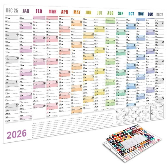 LOLIPPYY 2-Pack 2026 Yearly Wall Calendar - Large Minimalist English Writable Planner Chart - Monthly Schedule Organizer for Home, Office, Classroom
