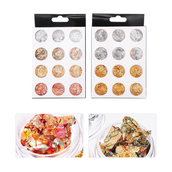 LOLIPPYY 2 Sets of Nail Flakes Foil Professional Nail Supplies for Women Assorted Color for Most Occasions