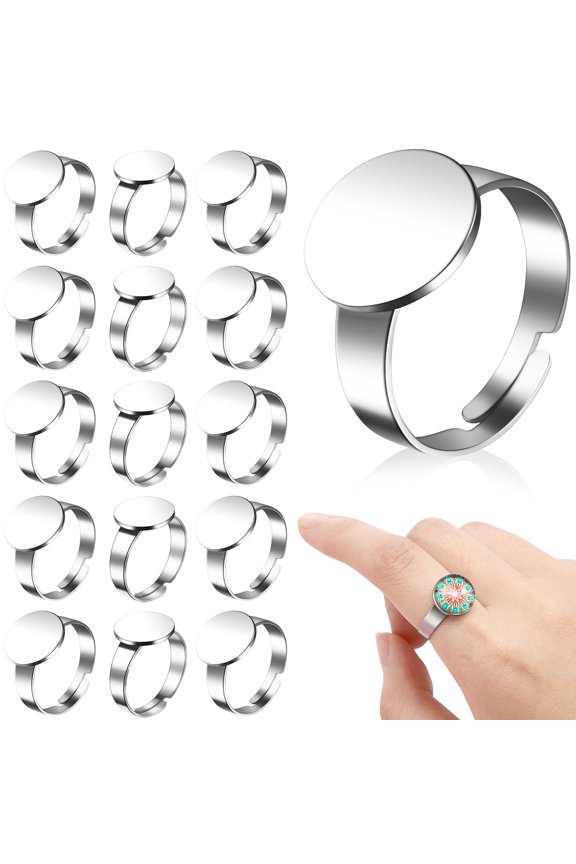 20 Pcs Settings Adjustable Finger Rings Metal for Making and