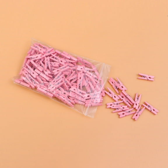 LOLIPPYY 200Pcs Pink Mini Wooden Photo Clips for Hanging Photos and Holding Name Cards Tiny Pegs