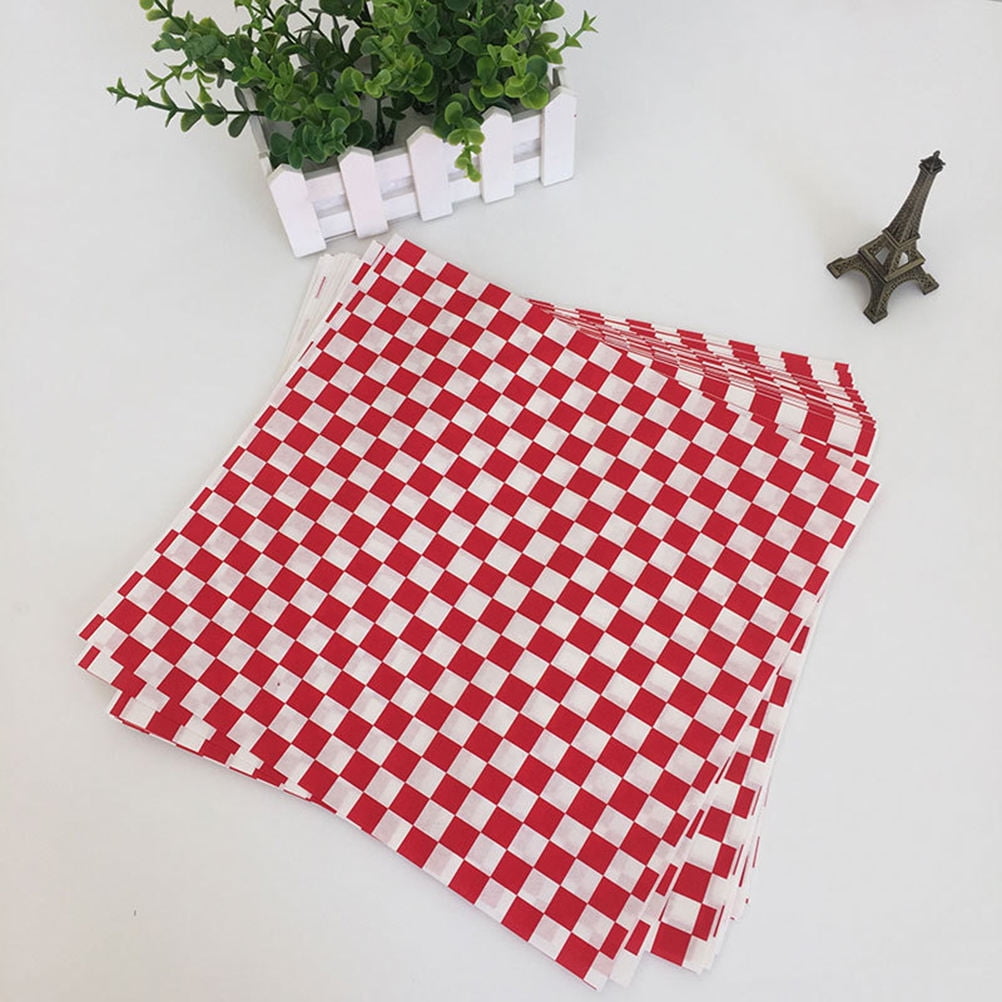 LOLIPPYY 200Pcs Red Grid Baking Paper Sheets Oven Safe Thick Tear Resistant Food Liners