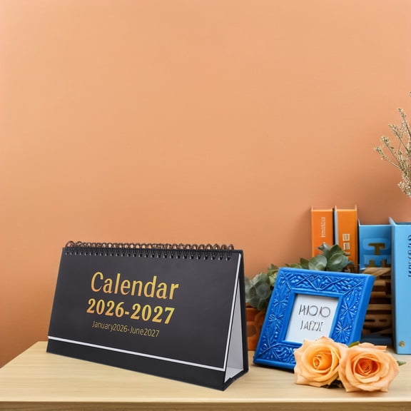 LOLIPPYY 2026 Monthly Desktop Planner Paper Calendar Black Stand Organizer for Desk