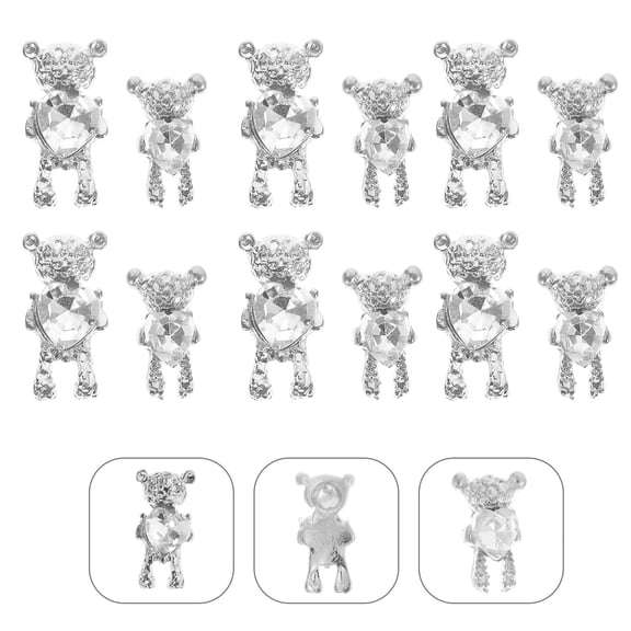 LOLIPPYY Bear Nail Decors Silver 3D DIY Manicure Ornament Practical Zinc Alloy for Nail Art