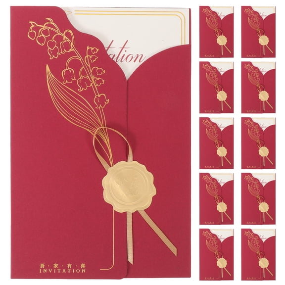 LOLIPPYY 20Pcs Formal Wedding Invitations Set Dark Red with Ribbon Goldfoil Detailing for Romantic Celebration