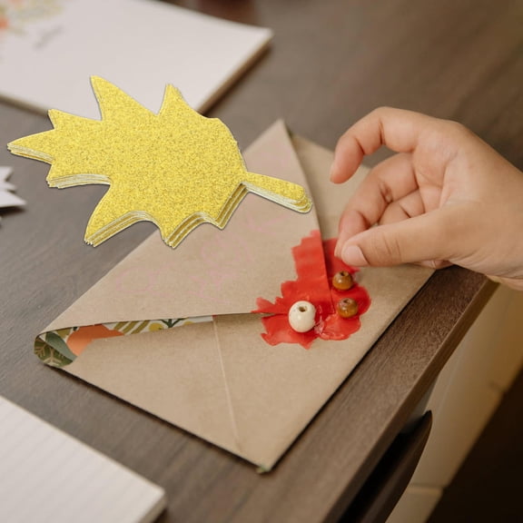 LOLIPPYY 20Pcs Golden Paper Maple Leaves Decor for Thanksgiving Day Party Home Decoration