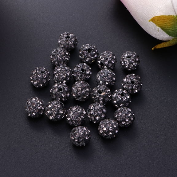 LOLIPPYY 20Pcs Light Grey Rhinestone Spacer Beads Round Drilling Balls for Shamballa Bracelets and Craft Projects