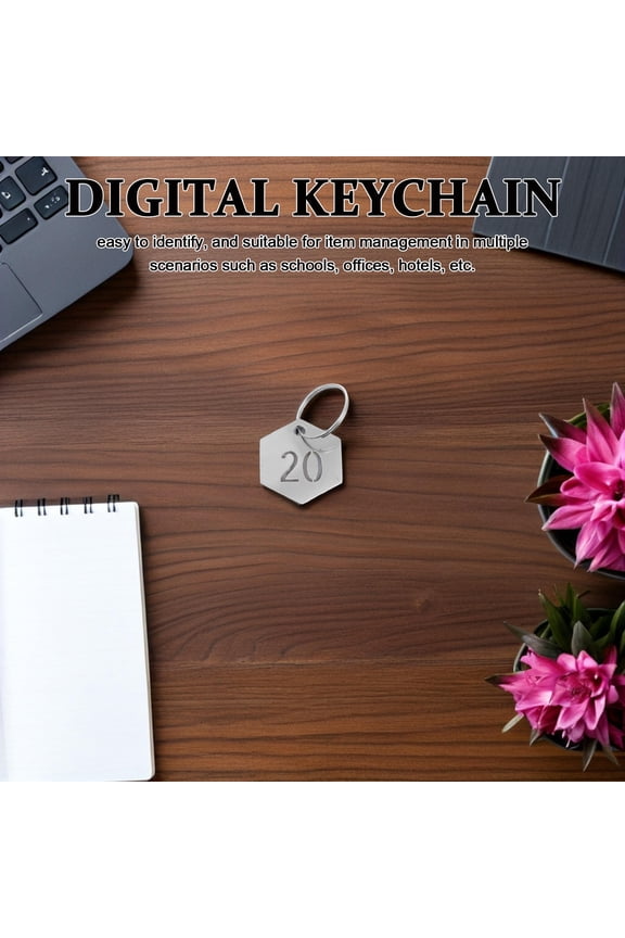Set of 20 Numbered Keychain Tags with Stainless Steel Metal Identifier