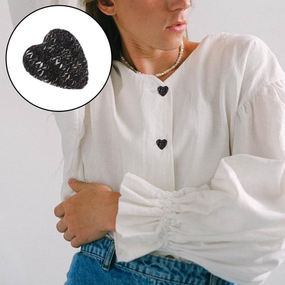LOLIPPYY 20Pcs Soft Fabric Covered Heart Buttons for Sewing Dress and Cardigan Replacement Black