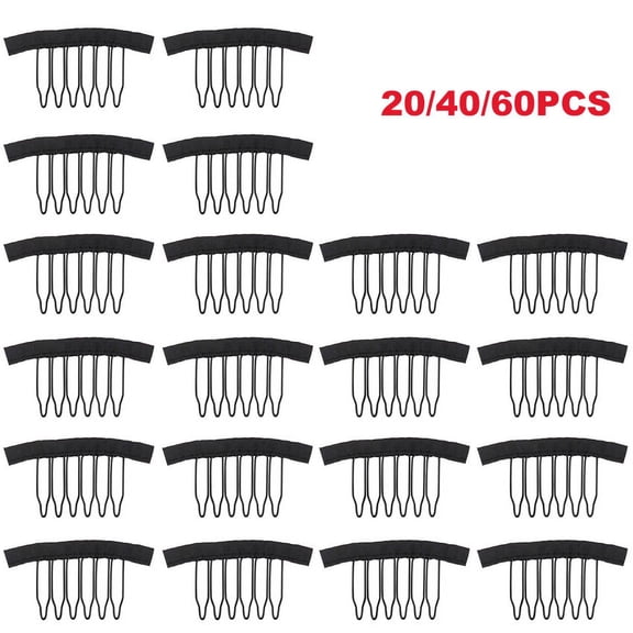 LOLIPPYY 20Pcs Steel Tooth Black Wig Combs for Easy Sewing on Wig Caps and Lace