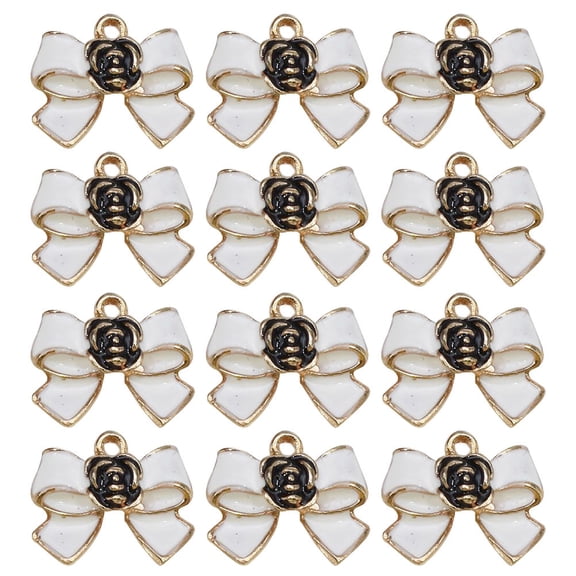 LOLIPPYY 20Pcs White Alloy Bow Charms for Jewelry Making DIY Pendants and Keychain Hanging