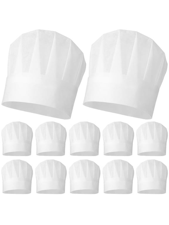 20Pcs White Chef Hats Disposable Comfortable Nonwoven Fabric for Cooking Lessons