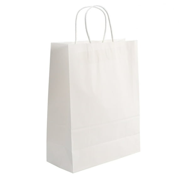 LOLIPPYY 20Pcs White Square Bottom Paper Bags with Handle Durable Craft Bags for Party and Shopping
