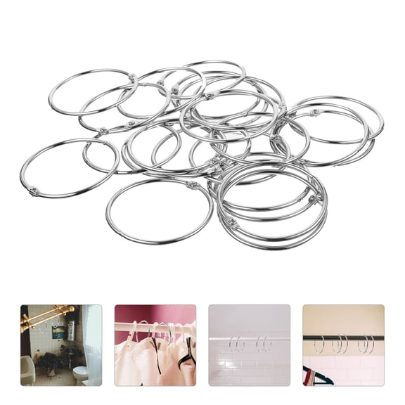 LOLIPPYY 24Pcs Bathroom Shower Curtain Hooks Plated Silver Iron Curtain Rings Smooth Slide on Rods