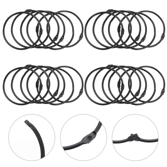 LOLIPPYY 24Pcs Black Circular Roman Rod Curtain Rings Safe Smooth Edges for Home Use