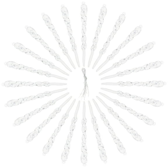 LOLIPPYY 24Pcs Christmas Faux Icicle White Plastic Hanging Decorations for Tree and Window