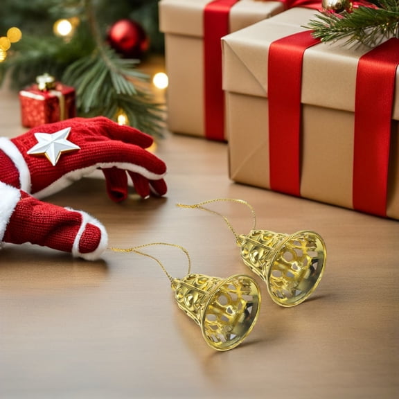 LOLIPPYY 24Pcs Christmas Jingle Bell Pendants in Golden Plastic for Festive Tree Hanging
