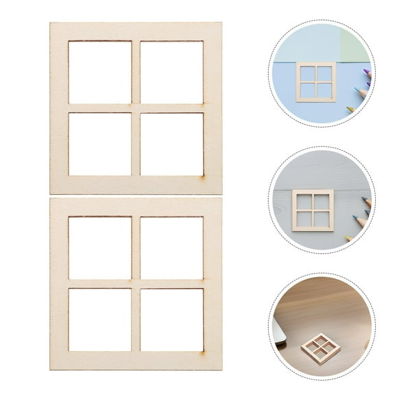 LOLIPPYY 24Pcs Dollhouse Miniature Windows Beige Wooden Small House Decor for Imaginative Play