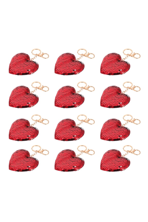 24Pcs Glitter Heart Keychain Plastic Red for Daily Use Decoration