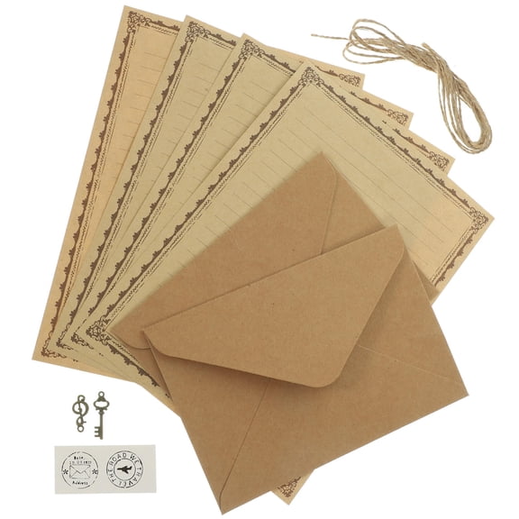 LOLIPPYY 24 Pieces Light Brown Rectangular Letter Paper with Envelopes Vintage Style Travelers Notepad Inserts