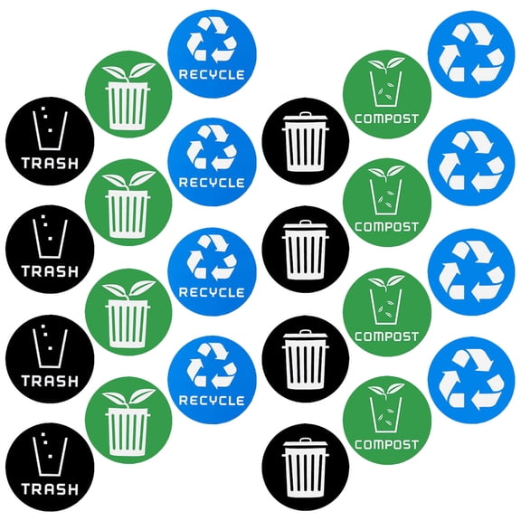 LOLIPPYY 24Pcs Vinyl Trash Can Labels with Clear Icons for Waste Sorting Easy Application for Home Bins
