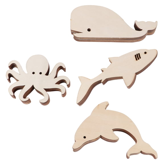 LOLIPPYY 24Pcs Wood Slice Ocean Animals Cutouts for Decorating and DIY Handicrafts