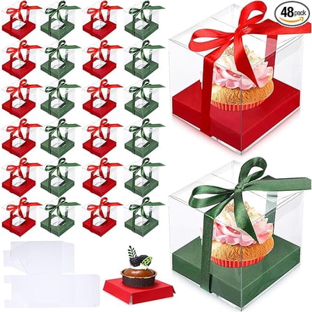 LOLIPPYY Set of 24 Transparent Mini Cupcake Boxes - Clear Individual Cake Containers for Muffins, Cookies, Desserts, , Bakery Treats