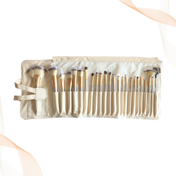 LOLIPPYY 24pcs Travel Makeup Brushes Cosmetic Brushes Beige Pouch Design for Women