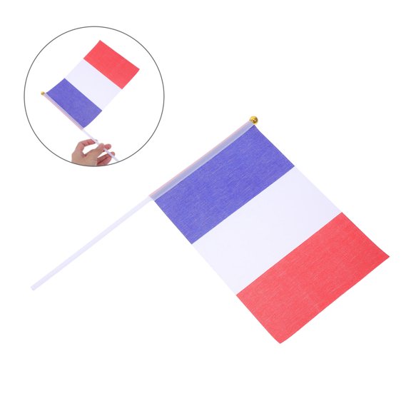 LOLIPPYY 25Pcs Small French Hand Waving Flags on Pole for Desktop Decoration and Office Use