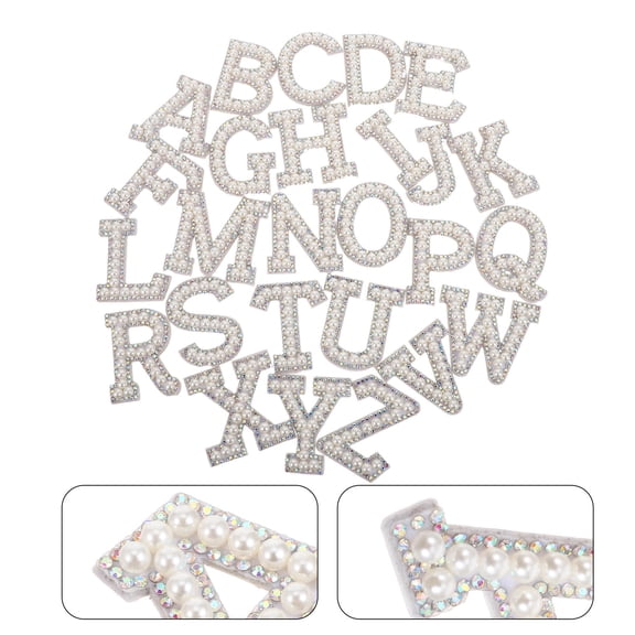 LOLIPPYY 26Pcs White Rhinestone Alphabet Stickers Self Adhesive Letter Patches for Clothing