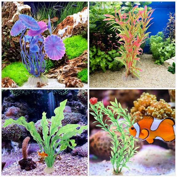 LOLIPPYY 28Pcs Artificial Green Aquarium Decoration Plastic Aquatic Plants for Fish Tank Landscape