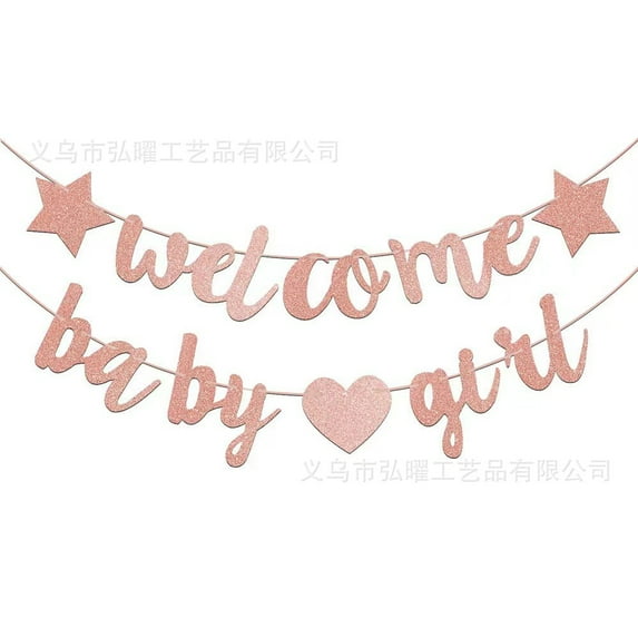 LOLIPPYY 2PCS Gender Reveal Party Banners - Welcome Baby Girl Banner Glitter Baby Shower Gender Reveal Party Garland Neutral Decorations
