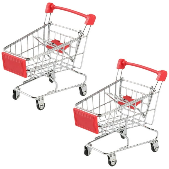 LOLIPPYY 2-Pack Mini Shopping Cart Toy Set in Red and Iron Plastic for Home Decor, Office Display, and Kids Playtime Fun