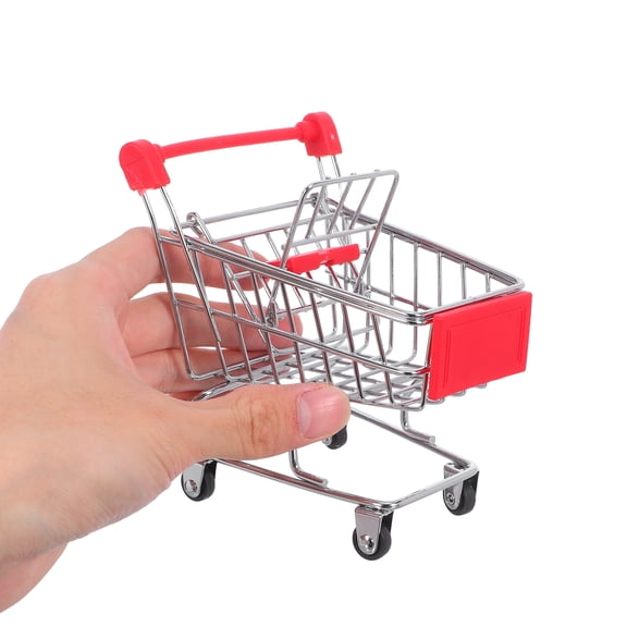 LOLIPPYY 2-Pack Mini Shopping Cart Toy Set in Red and Iron Plastic for Kids Play, Home Decoration, Office Display Fun