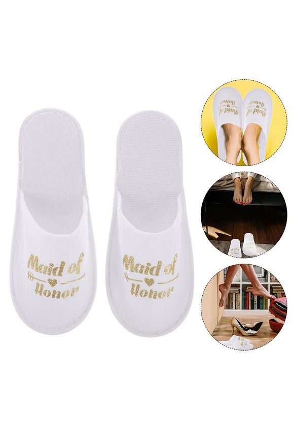 2Pairs Bridesmaid Slippers for Wedding Day Disposable Golden Cloth Slippers for Home