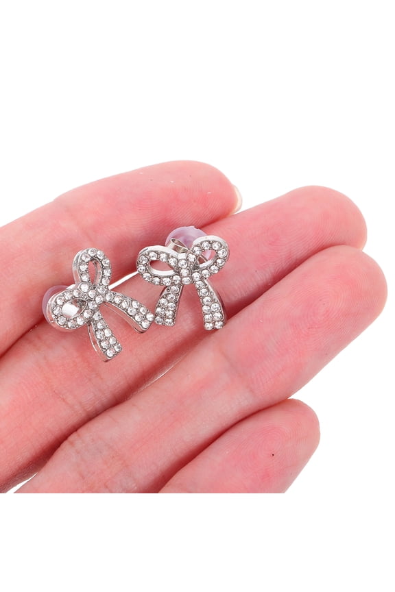 2 Pairs Sparkling Rhinestone Bow Earrings for Women, Lightweight Zinc Alloy Fashion Jewelry Accessories