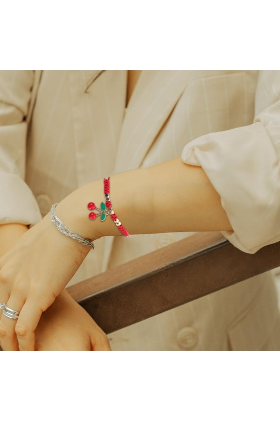 2Pcs Adjustable Friendship Bracelets Red Alloy Woven Rope For Sisters Daily Wear