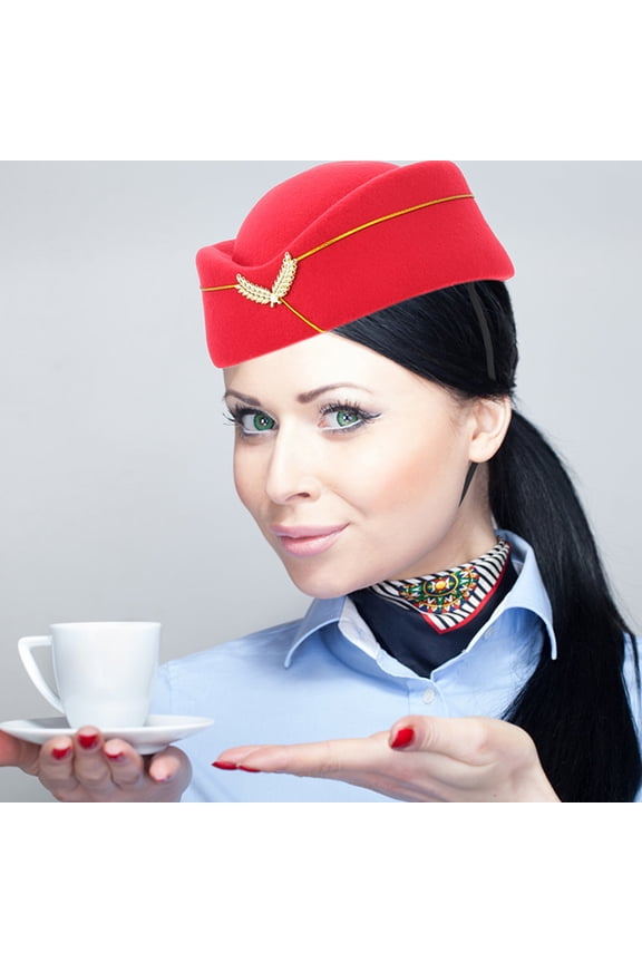 2Pcs Airplane Hostess Hat Chic Design Retro Flight Attendant Cosplay Accessory