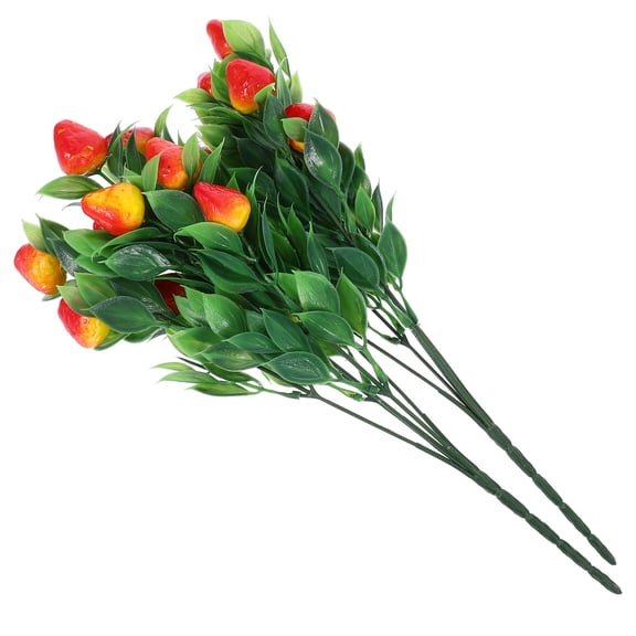 LOLIPPYY 2Pcs Artificial Strawberry Stem Bouquet Red PVC Reusable Decorative Fake Fruits for Home and Party