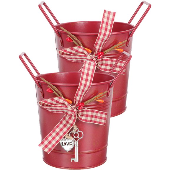 LOLIPPYY 2-Pack Red Metal Plant Holders for Flower Pots, Garden Storage and Decorative Plant Stands