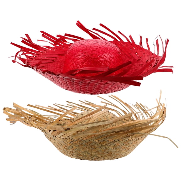 LOLIPPYY 2-Pack Assorted Color Hawaiian Straw Hats, Woven Bucket Style for Beach Parties, Luau, Fiesta, Events