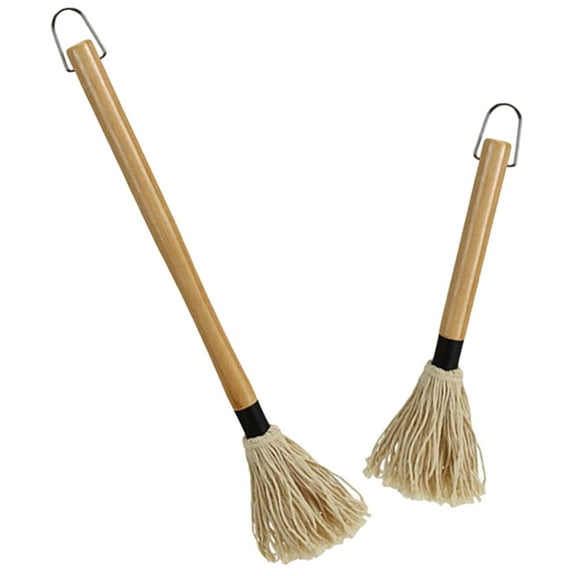 LOLIPPYY 2Pcs Barbecue Brush with Cotton Yarn Mop and Wooden Handle for Applying Sauce on Grill and Roasting