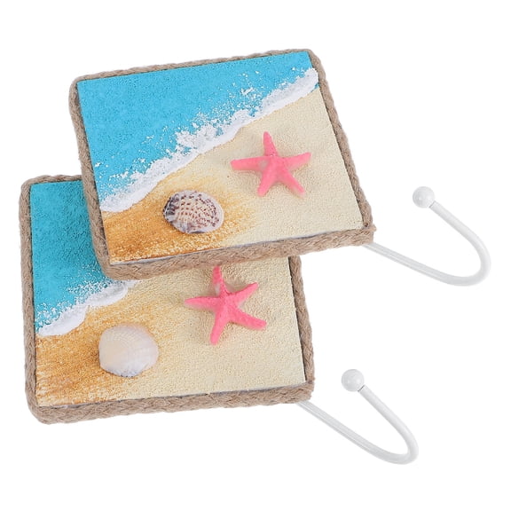 LOLIPPYY 2Pcs Beach Wall Hooks Mediterranean Style Hand Painted Decorative Hanger for Coats Keys