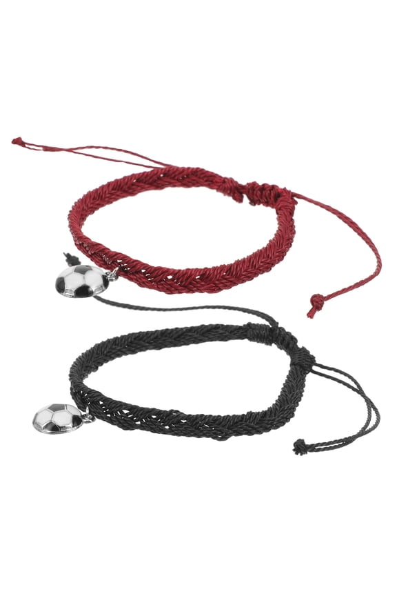 2Pcs Beaded Sports Bracelet Football Bracelets Wax String Party Accessory For Women for Fan Gear