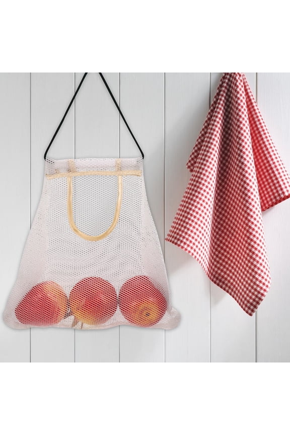 2Pcs Beige Ventilated Storage Bags with Hanging Hook Premium Dacron Mesh for Household Organization