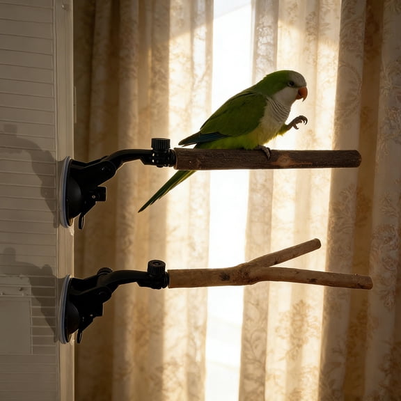 LOLIPPYY 2Pcs Natural Wood Adjustable Bird Perch with Cup 20cm