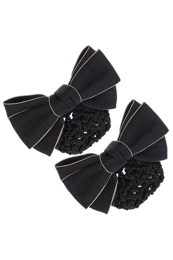 2Pcs Black Bow Snood Hair Accessory Ribbon Alloy Clip Strong Hold Style