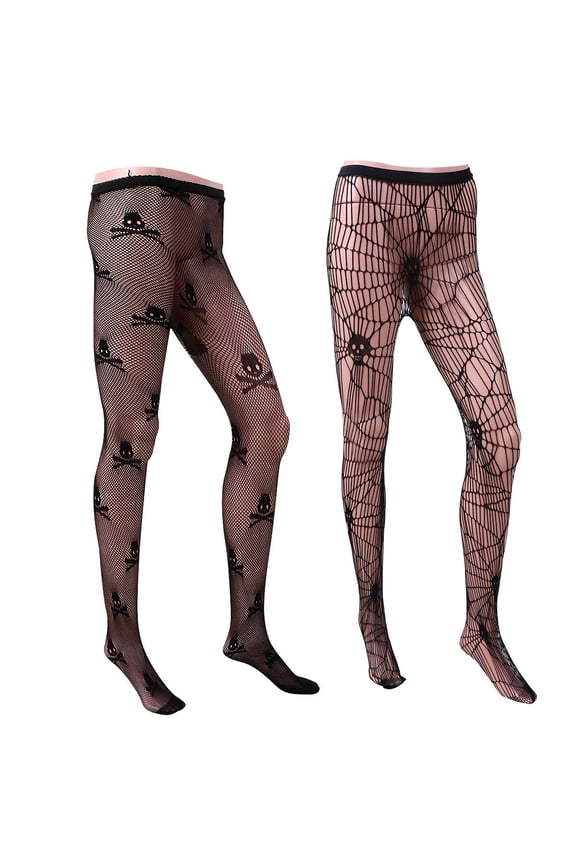 2Pcs Black Fishnet Leggings Polyester Stretch See Through for Costume Night