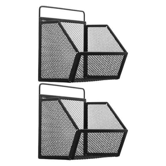 LOLIPPYY 2Pcs Black Mesh Desktop File Box Wall Mounted Wire Organizer for Mail and Papers