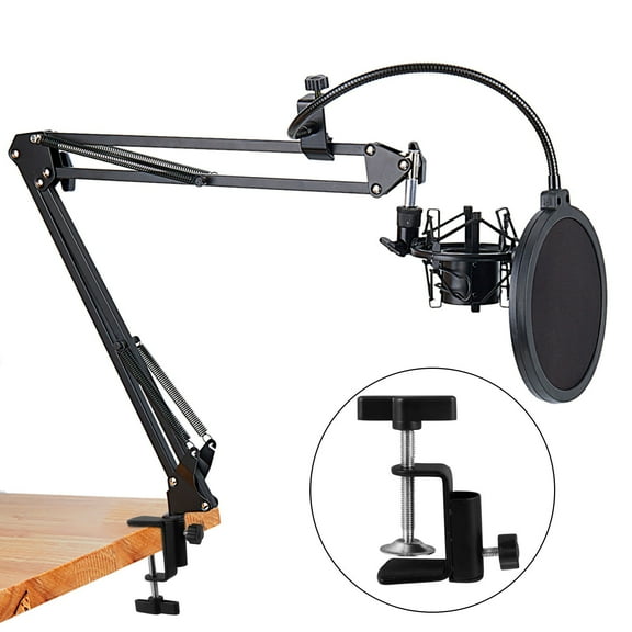 LOLIPPYY 2Pcs Black Metal Mic Mount Clamp Adjustable Table Clamp for Home Desktop Use